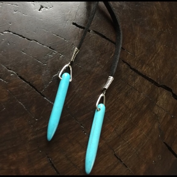 Suede & Turquoise Pendant Wrap Choker - Picture 4 of 5